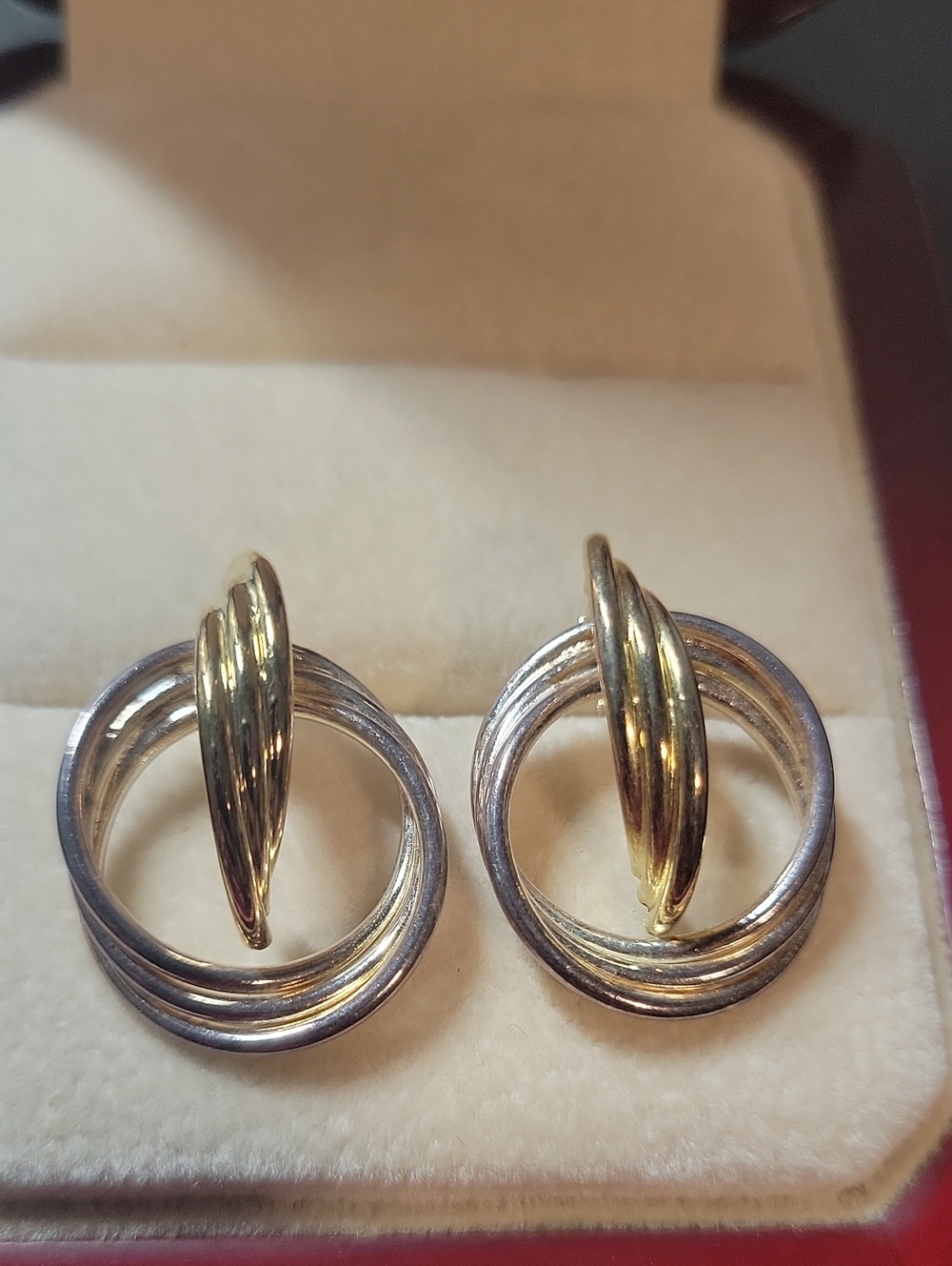 Two-Tone Silver 925 Interlocking Hoop Earrings